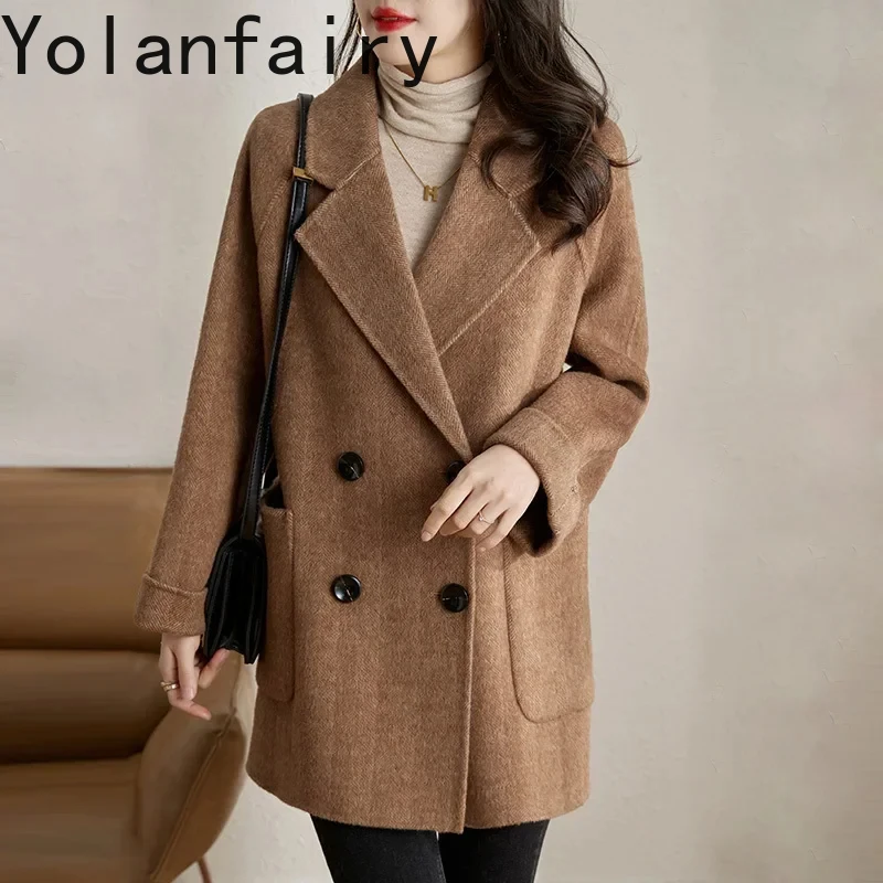 

90% Wool Coat for Women Winter 2024 Autumn Street Fashion Wool & Blends Coats Herringbone Woolen Jackets Outerwears Abrigo Mujer