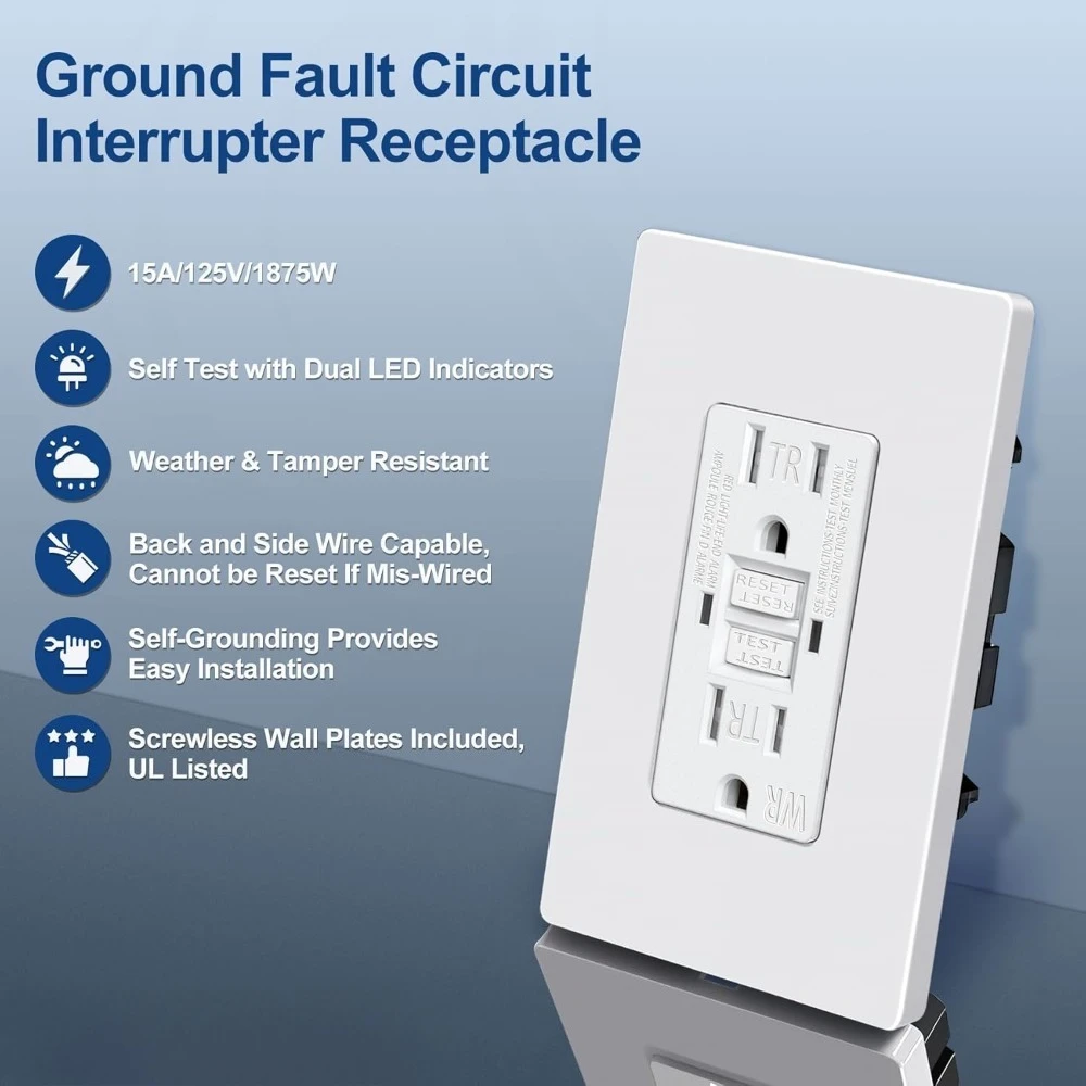 جديد - 30 قطعة بيضاء من منافذ GFCI 15 أمبير، مقاومة للطقس في الهواء الطلق (WR)، أوعية GFI ذاتية الاختبار مع مؤشر LED - الأكثر مبيعًا!