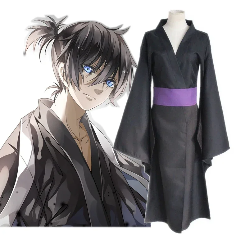 

Anime Noragami Yato Cosplay Costume Full Set Black Kimono Yukata (Clothes + Belt) Halloween Party Costume