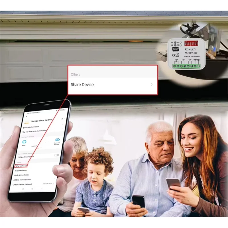 ABSQ-Tuya Wifi interruptor de puerta de garaje 280-915Mhz receptor de Control multifrecuencia AC DC 9-30V Universal con 433Mhz