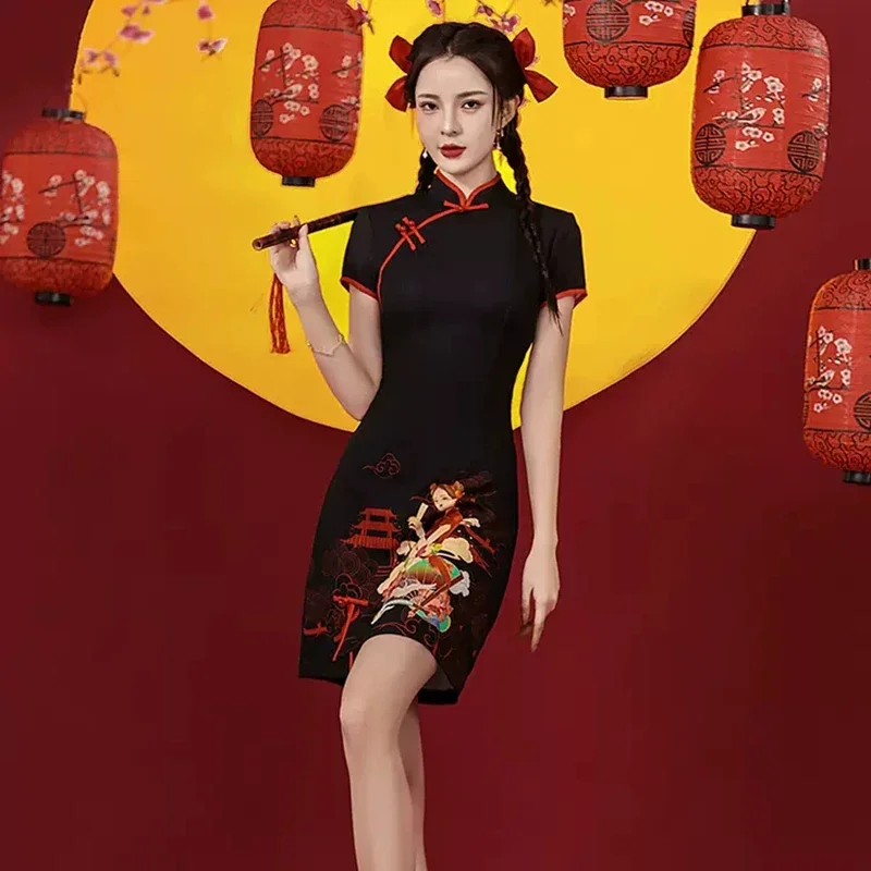 Traditional Chinese improved cheongsam dress women fashion short qipao dress young girls Guochao modern 2024 Chinese wind Women