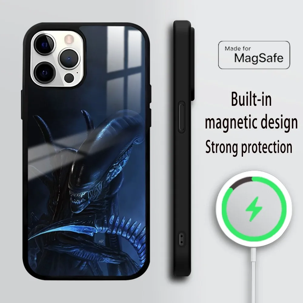 Movie Alien X-Xenomorph Phone Case For iPhone 16 15 14 13 12 11 PRO MAX PLUS Mini Magnetic wireless mirror phone case