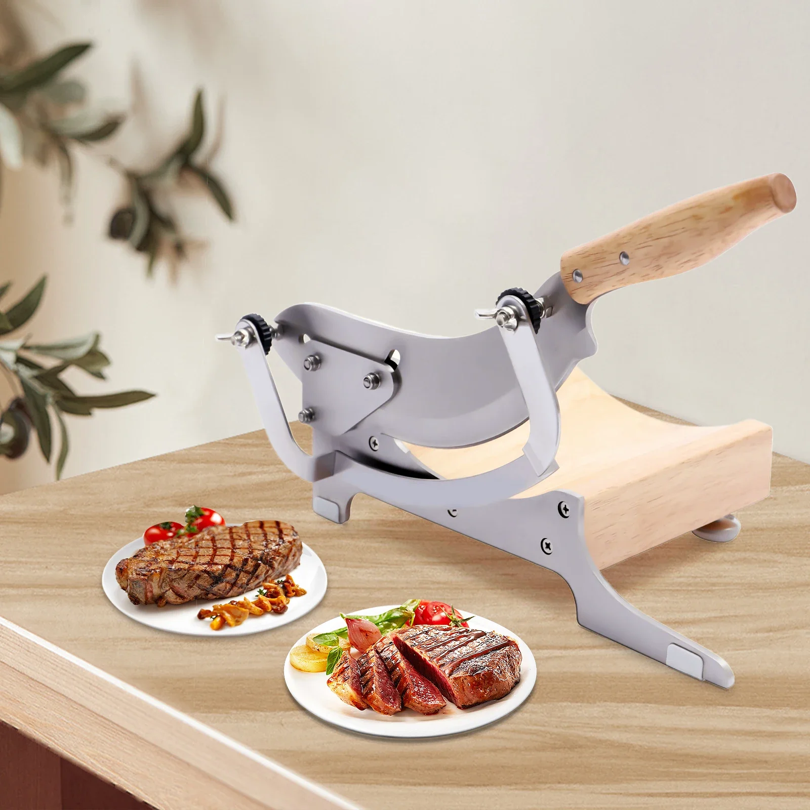 Premium Biltong Slicer – Adjustable Thickness, Curved Blade, Rubber Wood Handle, Safe & Durable