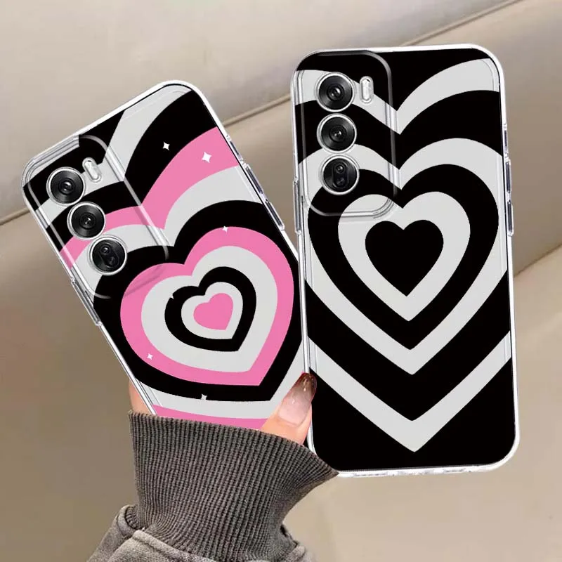 Black Pink Love Art Luxury Case For OPPO A11 A16 A55 A56 A57 A72 A52 A73 A74 A54 A76 A78 Find X5 X6 X7 Ultra Pro 5G Transparent