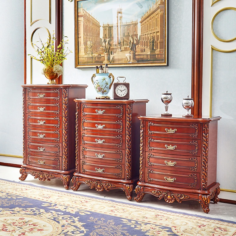 European style bucket cabinet, American style villa, all solid wood carved storage cabinet, high-end storage cabinet