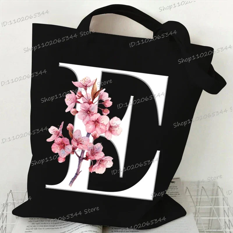 Sac fourre-tout alphabet floral en toile pour femme, sac à main polyvalent, grande capacité, travail commpiedmont, classe étudiante, sac initié sous