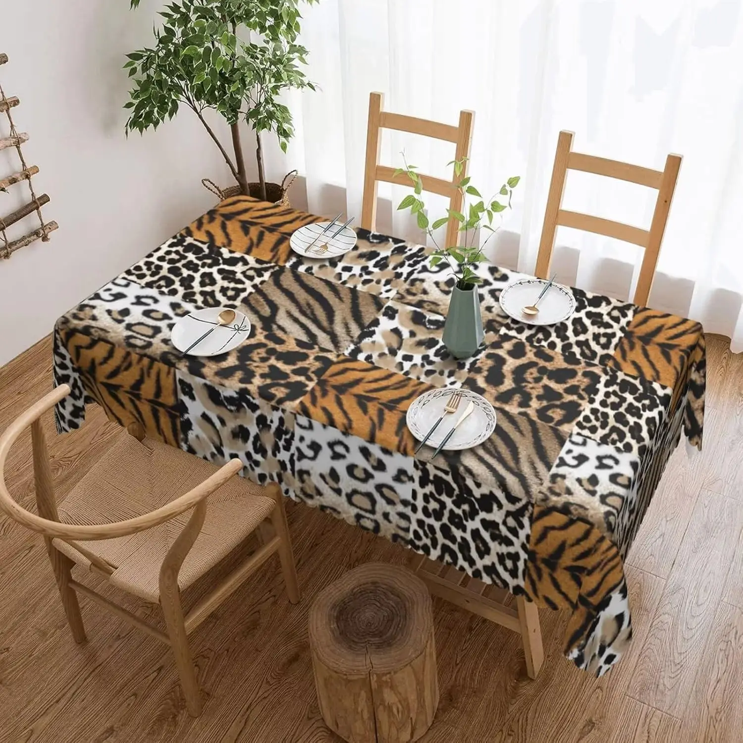 Animal Skin Print Rectangle Tablecloth for Table Decor Brown Leopard Tiger Wildlife Safari Plaid Table Cloth Holiday Party Decor