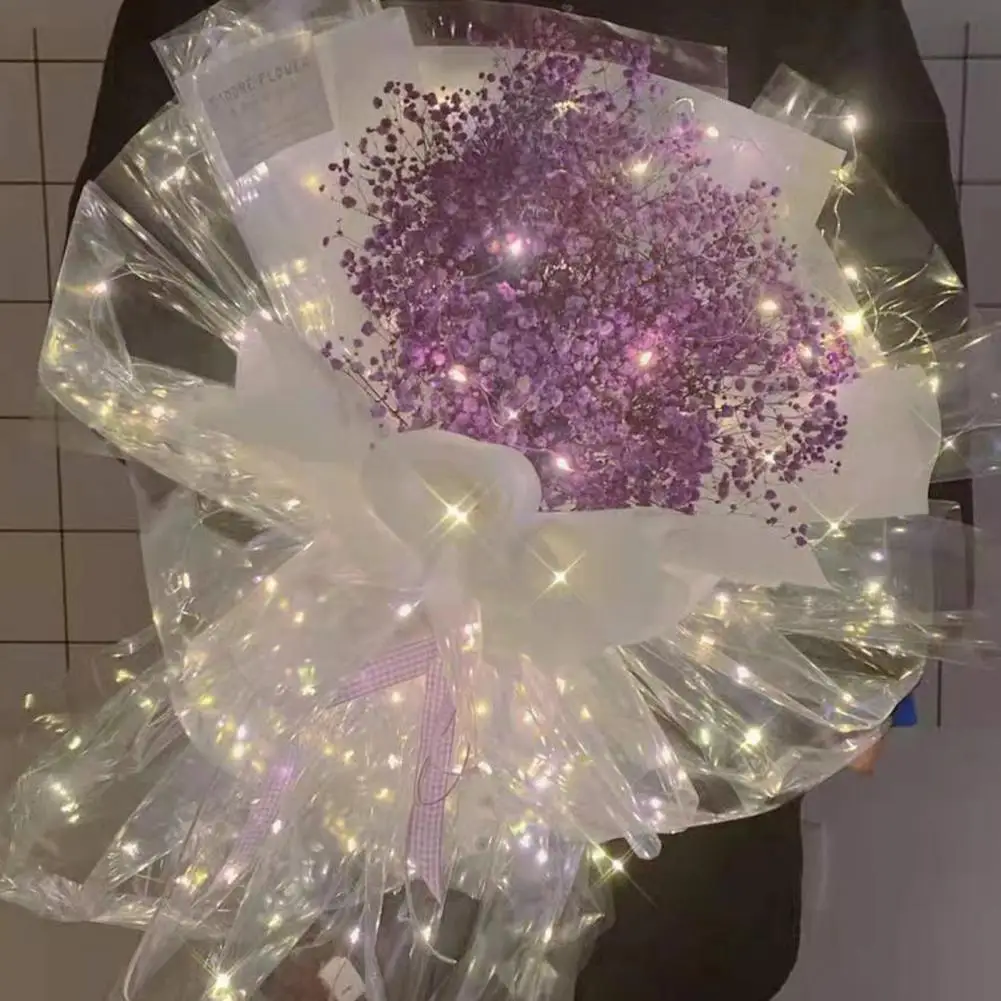 30 lámparas de cuentas de papel para envolver flores, soporte de tubo de flores románticas, ramo de luz LED, papel de embalaje, bolsa de embalaje de flores impermeable