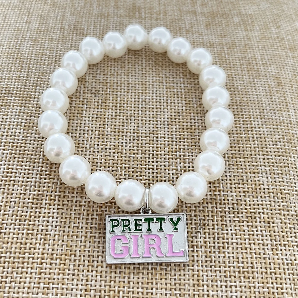 2pcs 10MM pearl stainless steel Ivy pendant elastic bracelet
