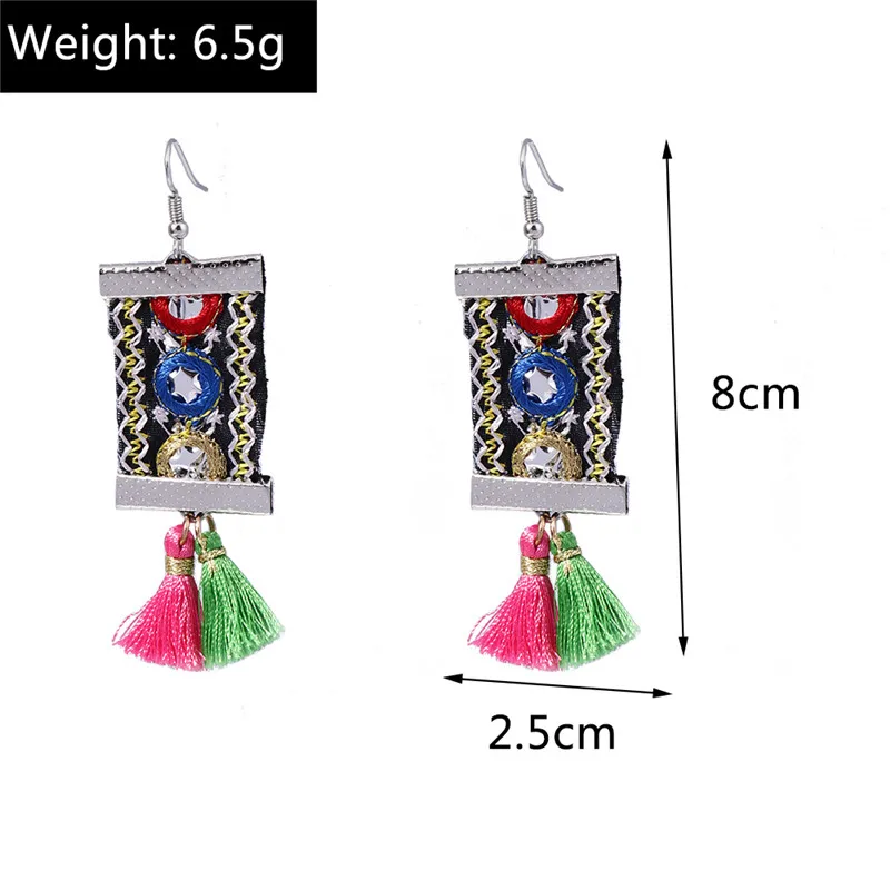 Ethnische Böhmen Quaste Ohrringe für Frauen Aussage Retro Bunte Baumwolle Seide Fransen Ohrring Hochzeit Schmuck Zubehör – Detail 9