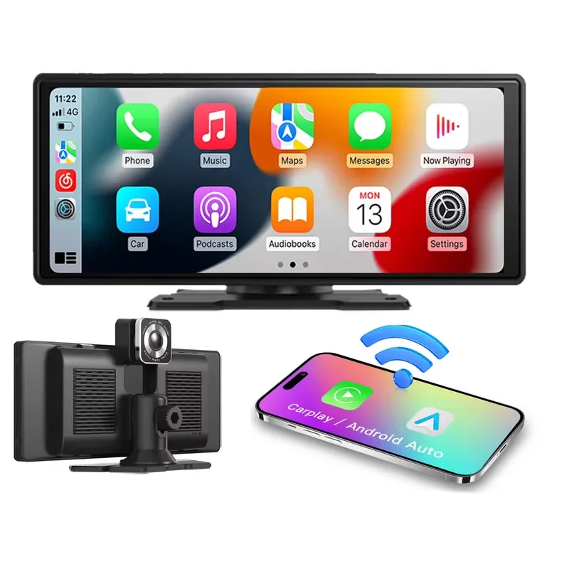 Wireless Portable 10.26 HD Navigation Touch Screen Car Stereo Dual Lens DashCam DVR For Android Auto Carplay Screen