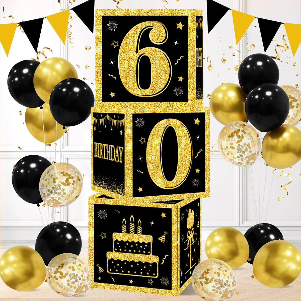 Gold Black Birthday Number Boxes 18 3pcs 30 40 50 60 Years Old Birthday Paper Boxes Decoration Adult Birthday Party Decoration