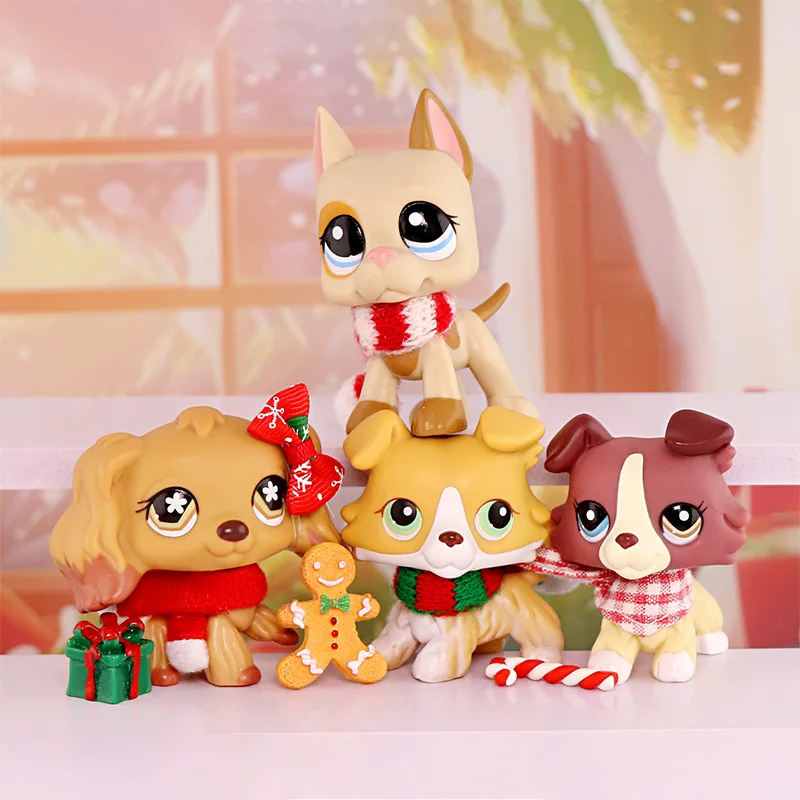 

4PCS LPS Mini Pet Shop Cocker Spaniel Great Dane and Collie Children's Bobble Head Toys Christmas Gifts Gifts for Boys and Girls