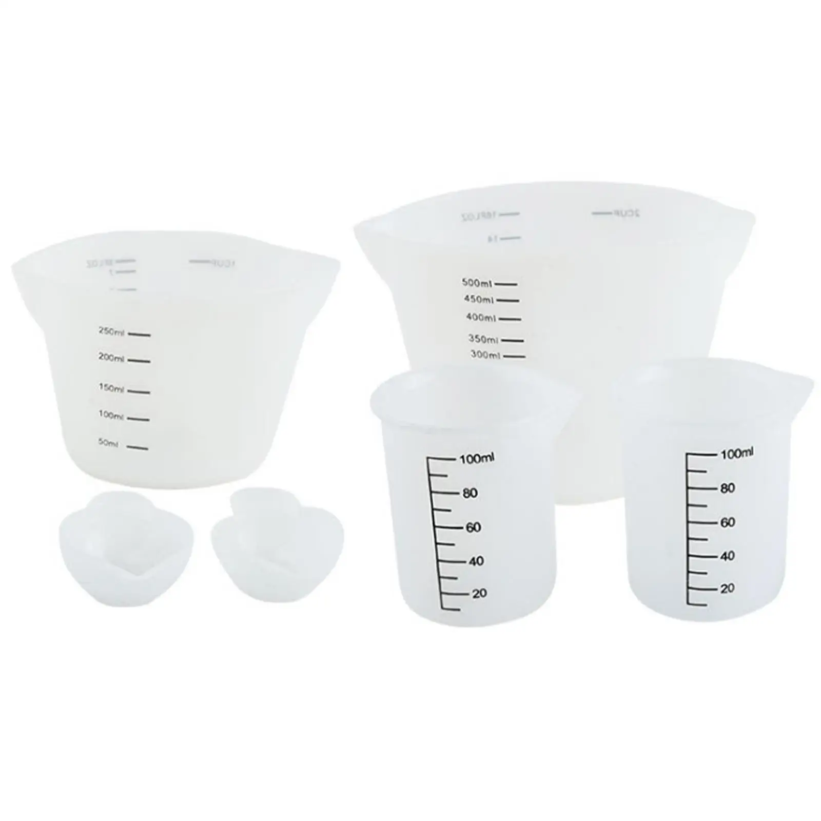 6 Piece Silicone Measuring Cup Kit 500ml 250ml 100ml for Epoxy Resin Mixing and Pouring Projects