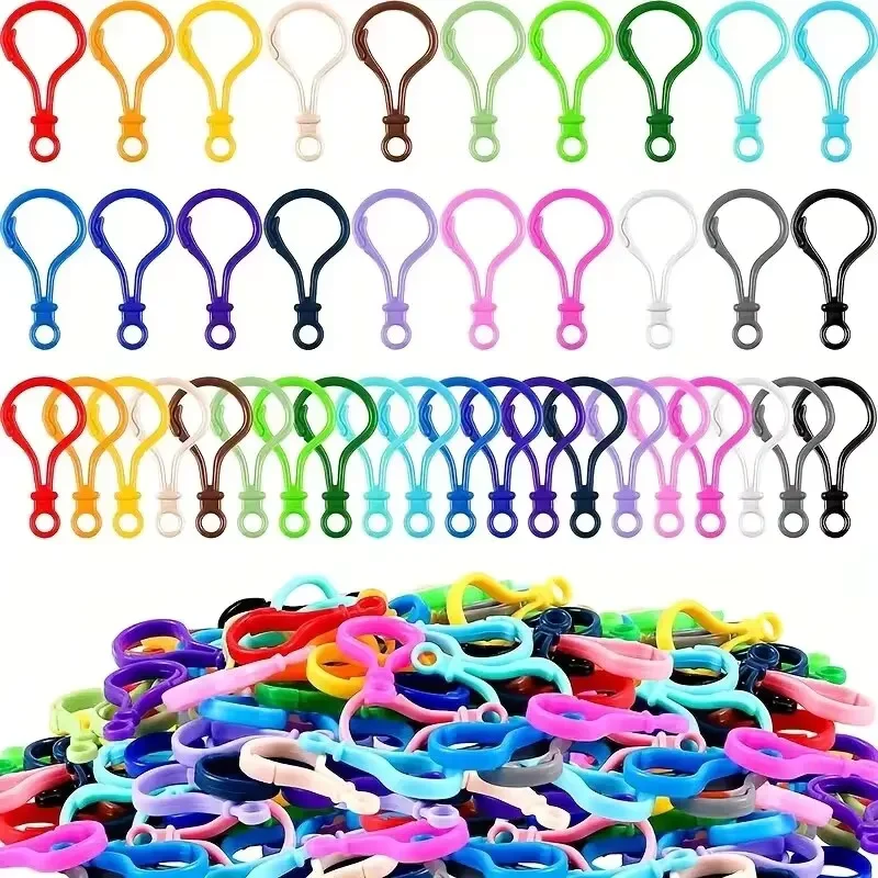 50 stuks plastic karabijnsluiting, kleurrijke lanyardclip en haaksluiting, gemengde kleur, plastic sleutelhangerclip voor doe-het-zelf sleutelhanger