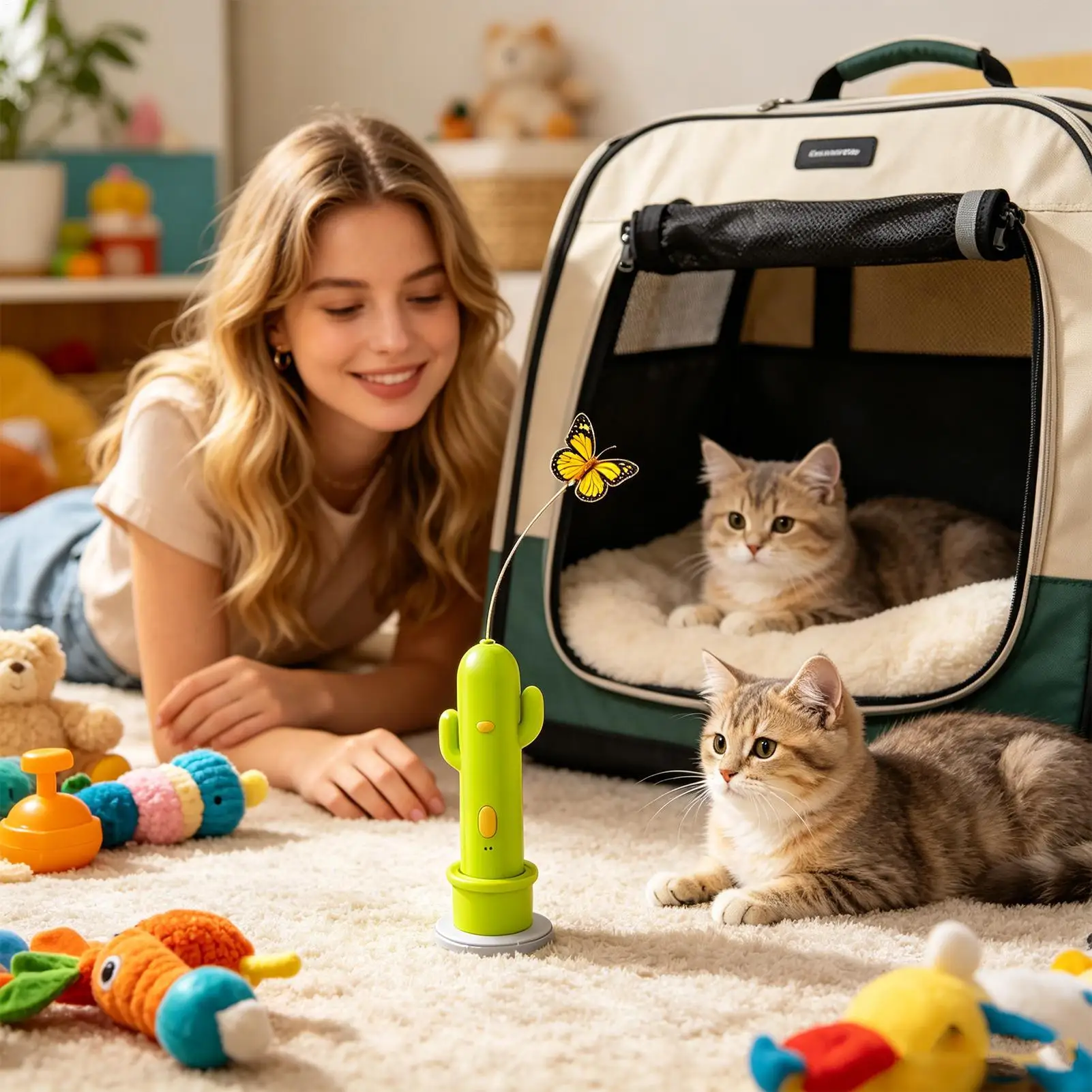 

Interactive Cat Toys 2 Mode Rechargeable Self-Play Detachable Rod With Suction Cup Cat Enrichment Toys For Home Furniture Couch