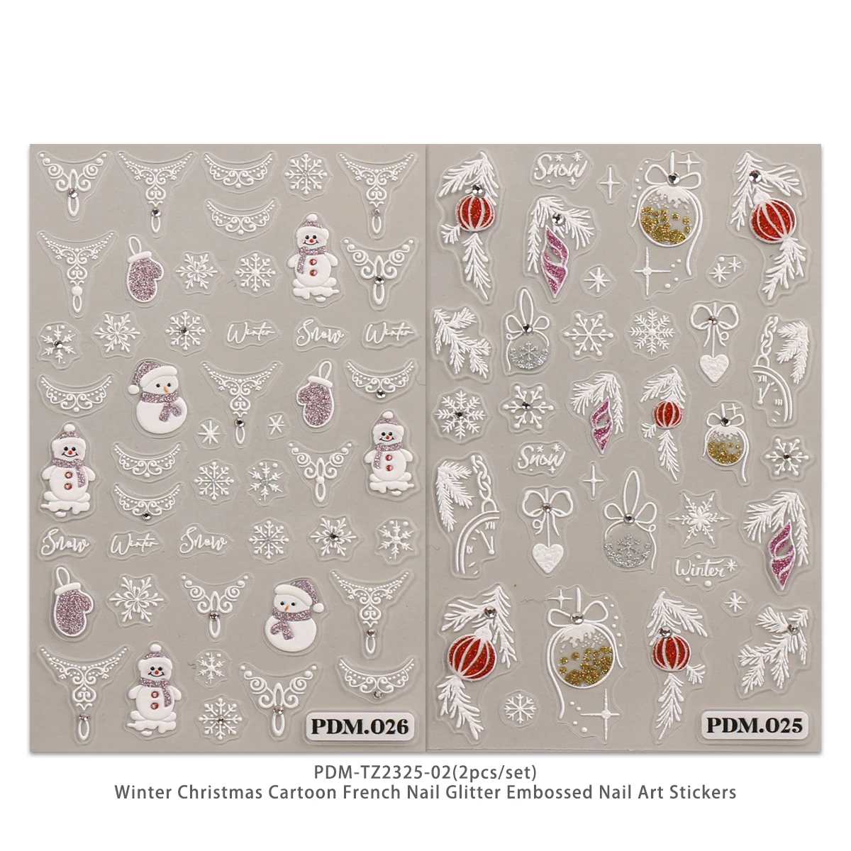 2 Stück Weihnachts-Nagelkunstaufkleber mit Glitzerprägung, einfache Anwendung für Nageldekoration, Heimwerken, Geschenke, Party-Make-up-Styling, Y2K