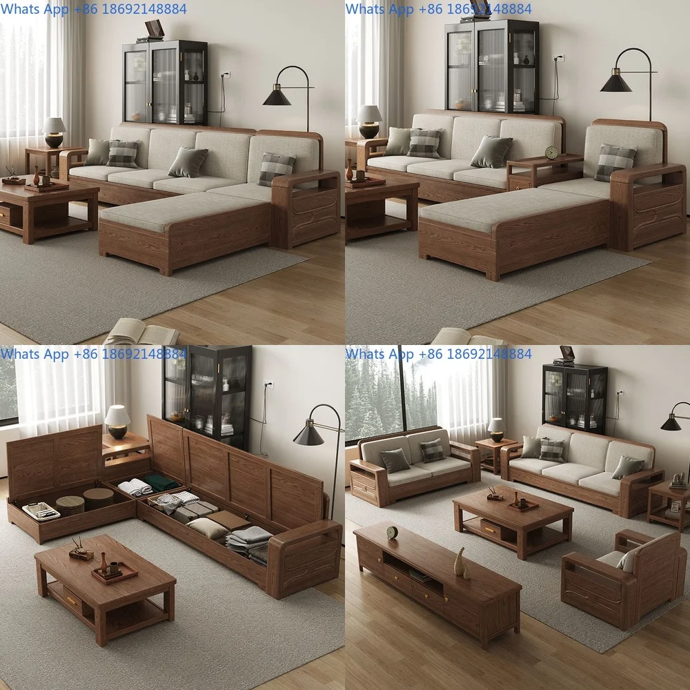 Ash Wood Living Room Storage Sofa Set Minimalist Design Solid Wood Multi Functional for Small Spaces Suitable