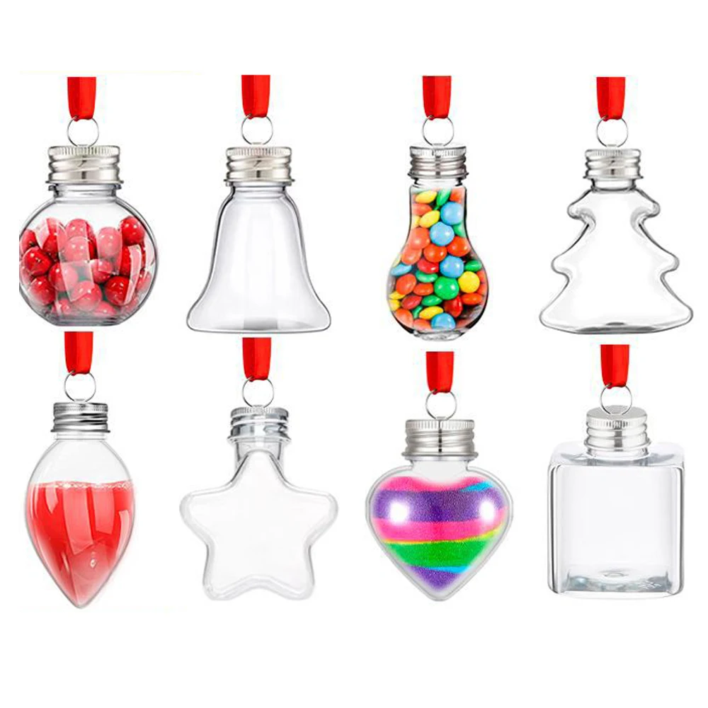 8 em forma diferente ornamento de árvore de natal fillable garrafa de água de plástico transparente bola de natal pingente decoração de festa em casa