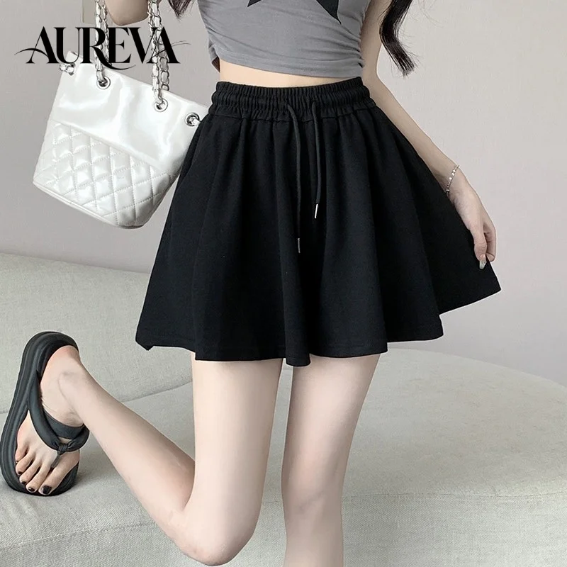 2026 Summer Korean Style Black High Waist Pleated Ballet Skort Women Slim Loose Wide Leg Culottes Casual Versatile Skirt Shorts