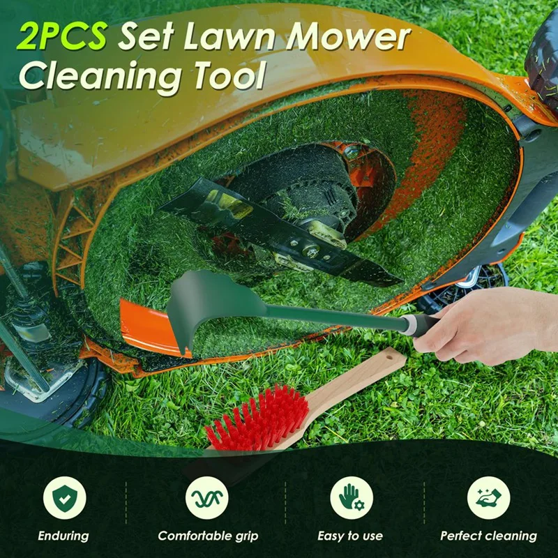 Mower Deck Scraper With Ergonomic Long Handle Lawn Mower Deck Cleaner Tool With Stiff Bristle Brush, Lawn Mower