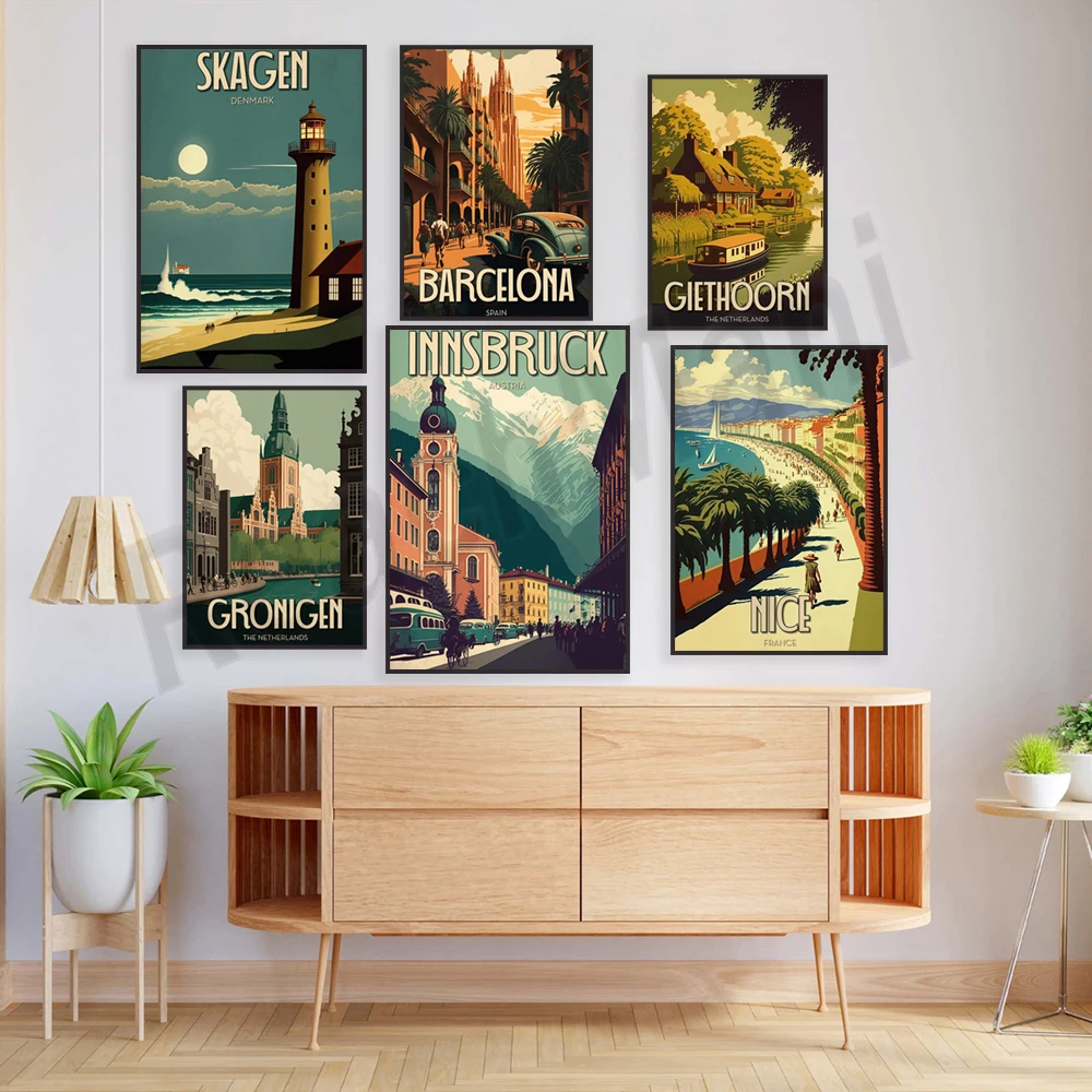 Giethoorn, Barcelona, Skagen, Art Odense, Chamonix, Annecy, Saint-Malo, Mont Saint-Michel, Monsklint, Groningen travel poster