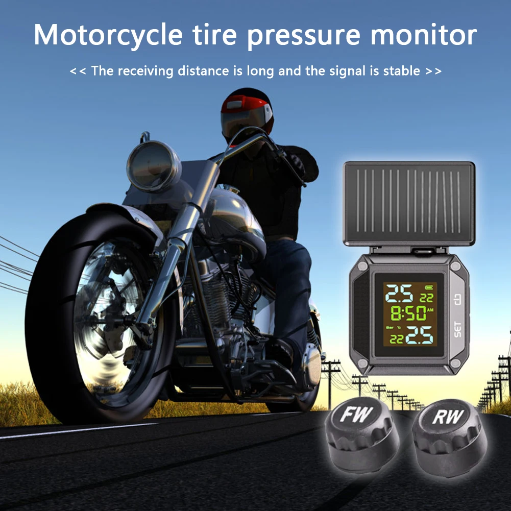 Real-time IP68 Waterproof USB+Solar Dual power Motorcycle TPMS Tire Pressure Monitoring with High/Low pressure+High-temp alarm