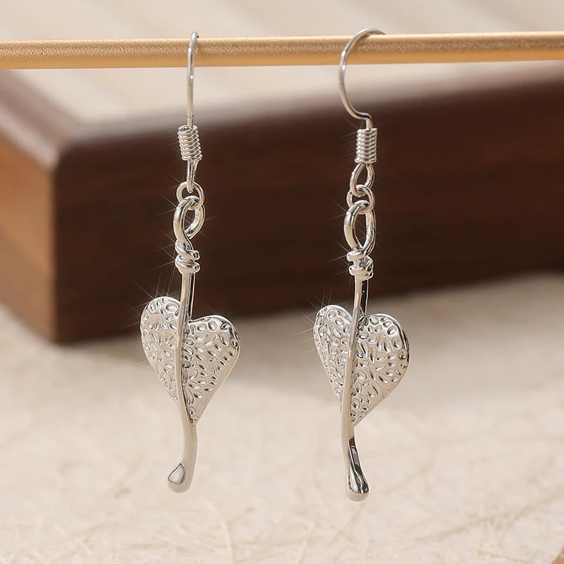 Vintage Sweet Heart lange baumelnde Ohrringe für Frauen, tägliche Dekoration, Accessoires, versilberte hängende Ohrringe, Geschenke für Liebhaber