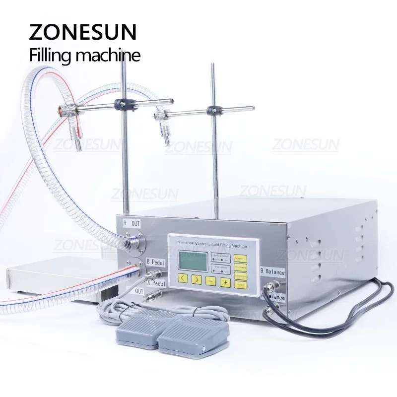 ZONESUN ZS-DP622W Semi Automatic Hand Sanitizer Perfume Shampoo Weighing Filling Machine Double Nozzles Water Bottle Filler
