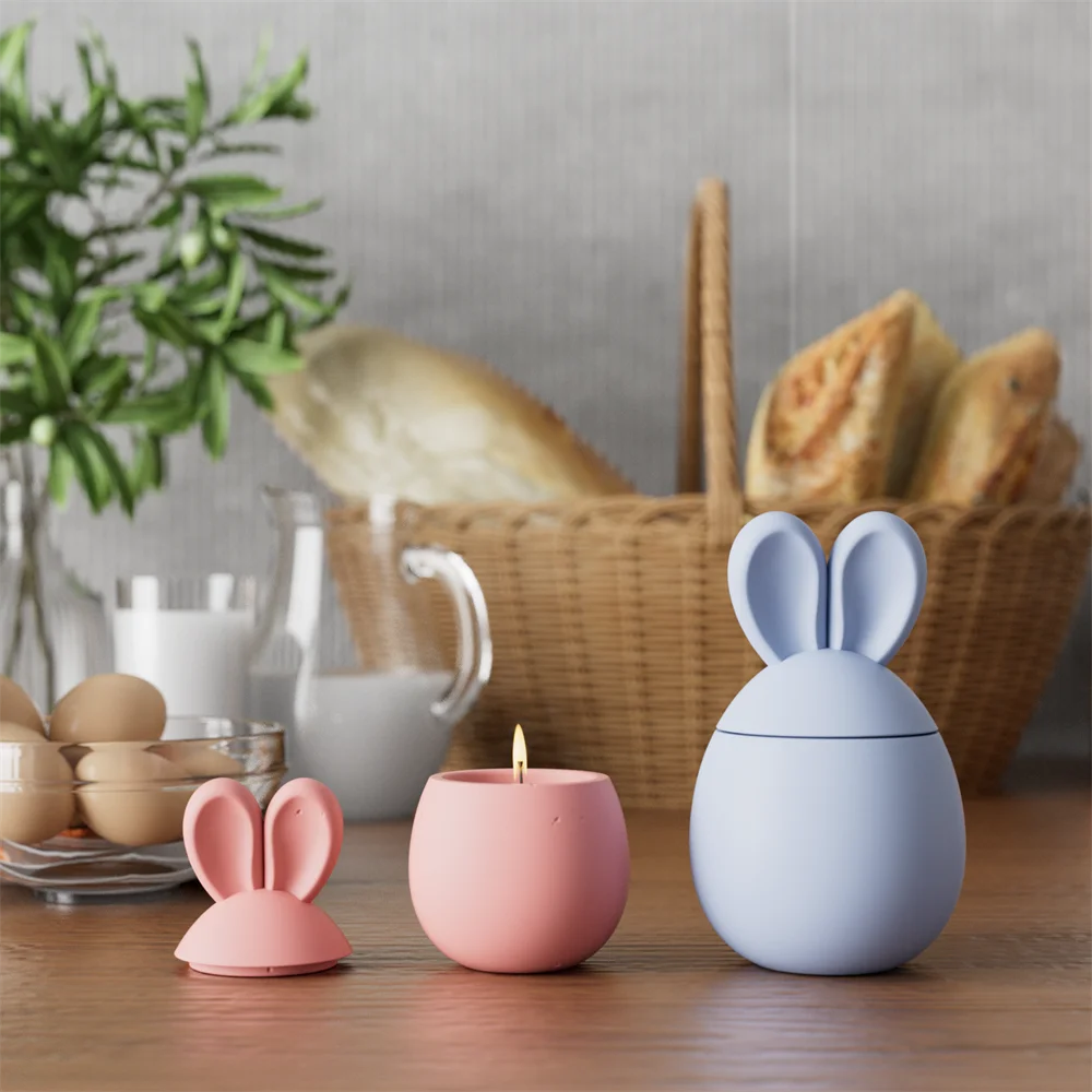 Boowan Nicole Hoppy Bunny Eared Easter Egg Candle Jar Silikonowa forma do gipsu Ręcznie robione Jesmonite Świeca Wielkanocna Wyroby naczyniowe
