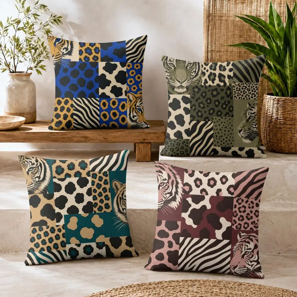 Leopard Tiger Giraffe Zebra Cushion Cover Short Plush Soft Double-Sided Printing Pillow Case Cozy Sofa Bedroom Home Decor Gift