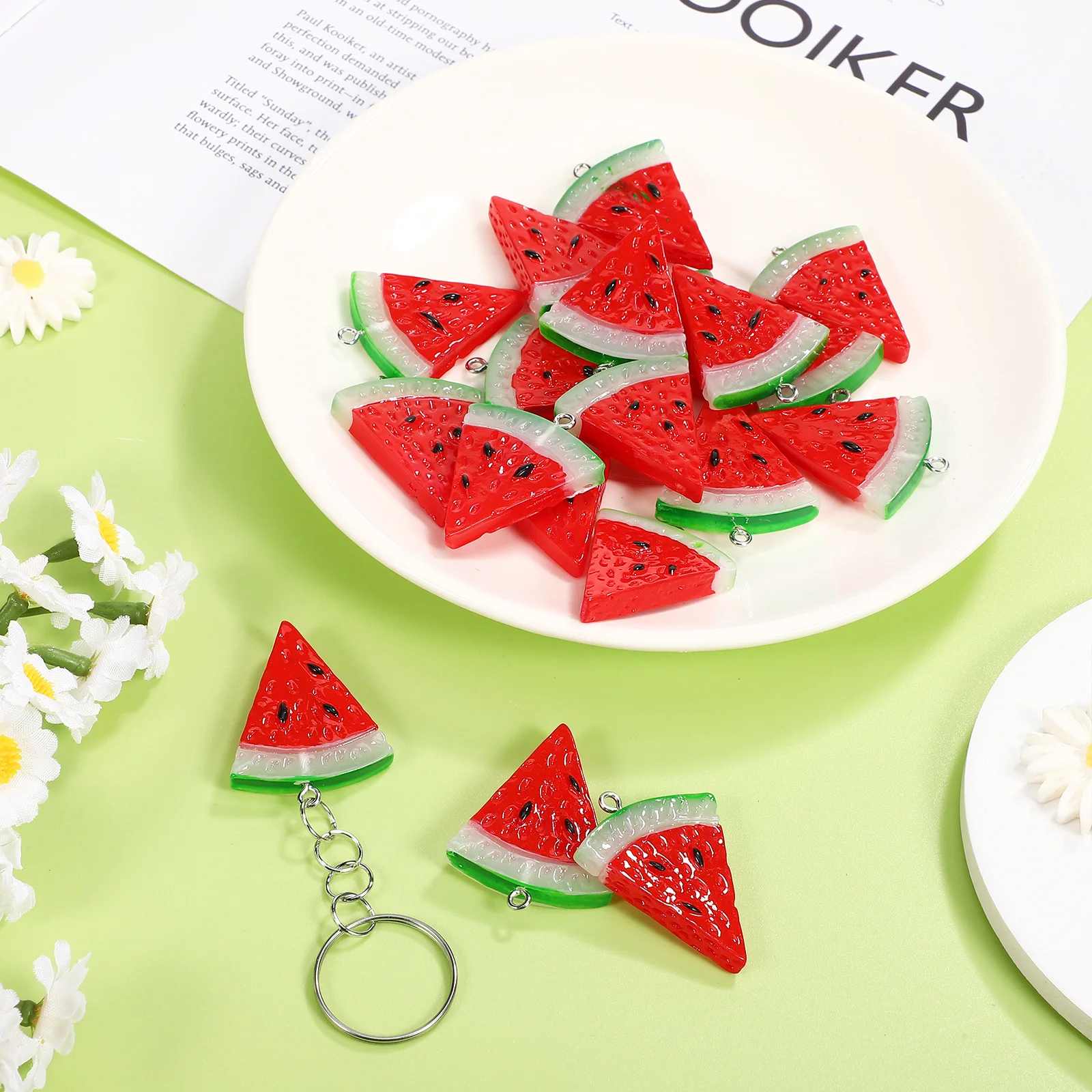

20Pcs Mini Watermelon Resin Charms Realistic Fruit Pendants for Jewelry Making Bracelets Necklaces Earrings DIY Accessories