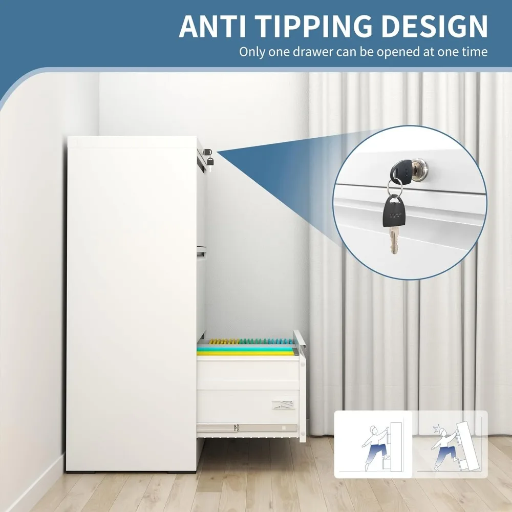 خزانة ملفات جانبية معدنية مع قفل، خزانة ملفات فولاذية ذات 3 أدراج للمكتب المنزلي، خزانة تنظيم واسعة للتخزين #4