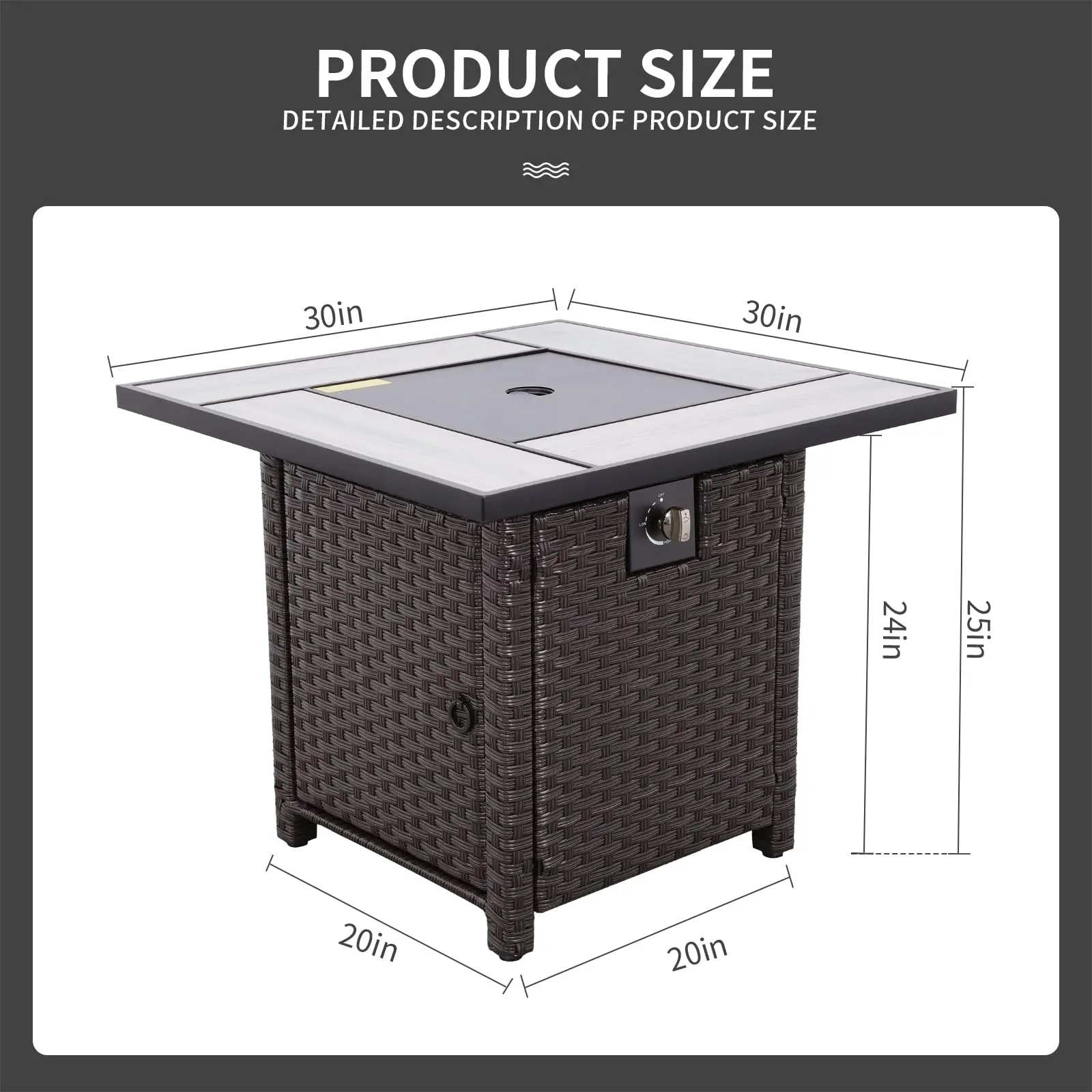 Outdoor Propane Fire Pit, 30 Inch PE Wicker Patio Firepit Table with Fire Glass for Outside Parties and Gatherings on