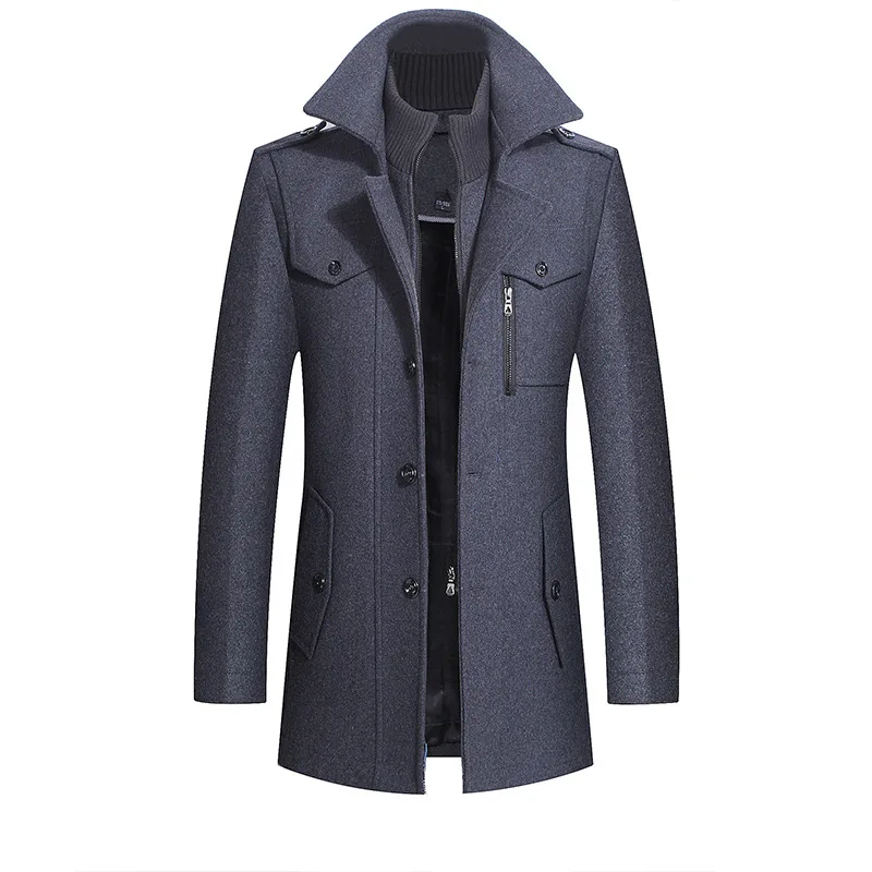 Autumn Winter Wool Blend Coat Men Business Causal Turn Down Collar Windbreaker Outerwear Mens Single Breasted Woolen Coats Man