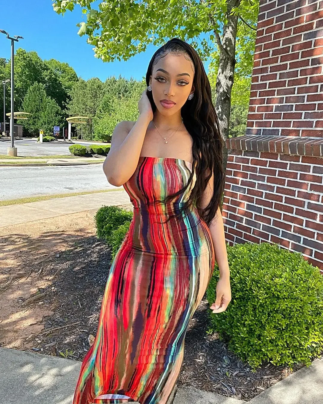 

Spring/Summer Women's Colorful Tie Dye Print Off Shoulder Wrapped Chest Dress