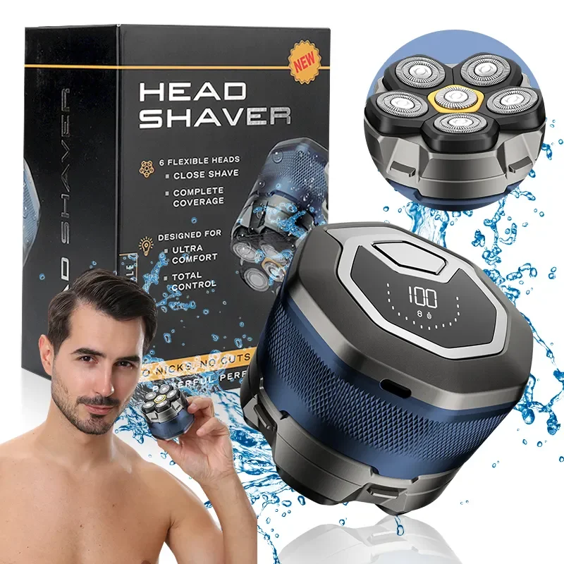 Cordless 6D Bald head hair trimmer Men Rotary Shavers clipper Waterproof Magnetic Blade Rechargeable LCD Head Shaver