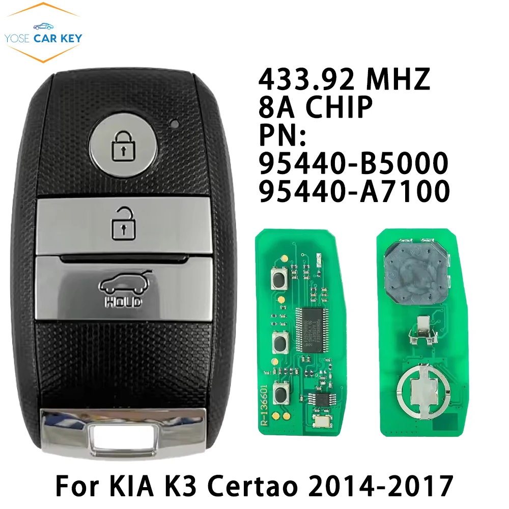 YOSE 95440-B5000 95440-A7100 433.92MHz FSK RF430 DST AES 8A Chip Keyless Smart Car Key For Kia K3 Cerato 2014 2015 2016 2017