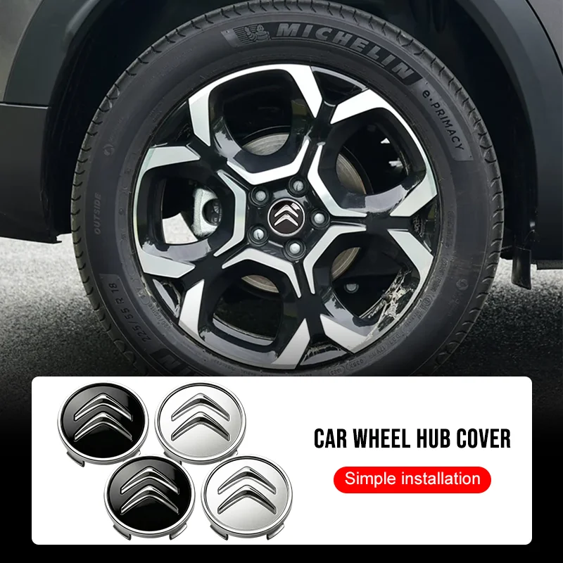 4PCS Anti-Rust Rim Emblem Decals Scratch-Proof Car Wheel Center Cover for Citroen C1 C2 C3 C4 C5 C6 C5X E-C4 C-Crosser C4 Cactus