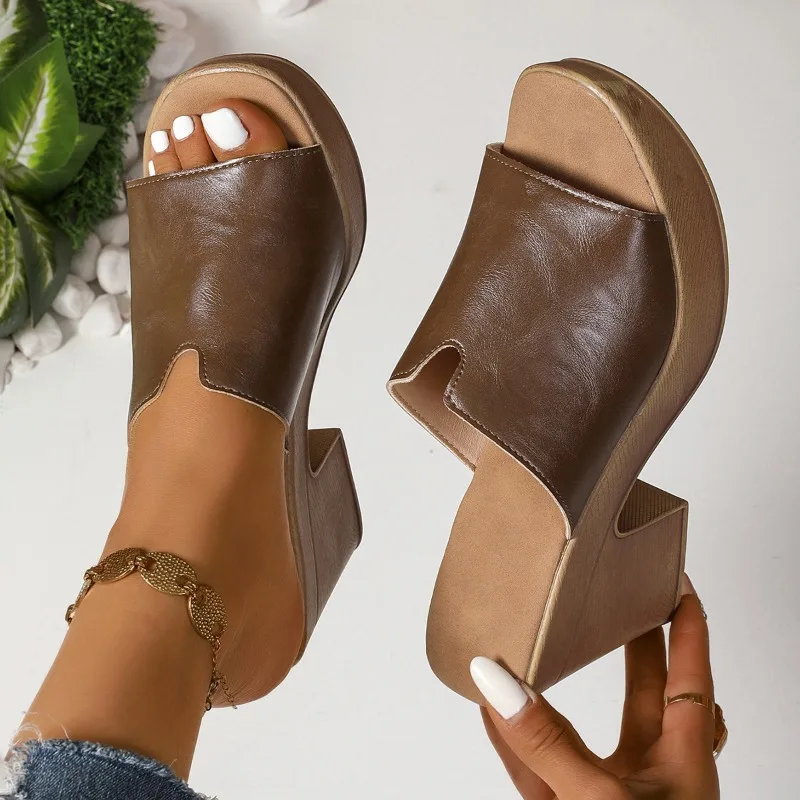 Hot selling fashionable and elegant High Heels Women Slippers Heeled Sandals New Summer Shoes Fashion Party Woman Open Toe image 6