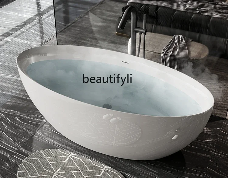 

Independent acrylic household bathtub deep bubble integrated molding, hotel homestay oval adult bathtub