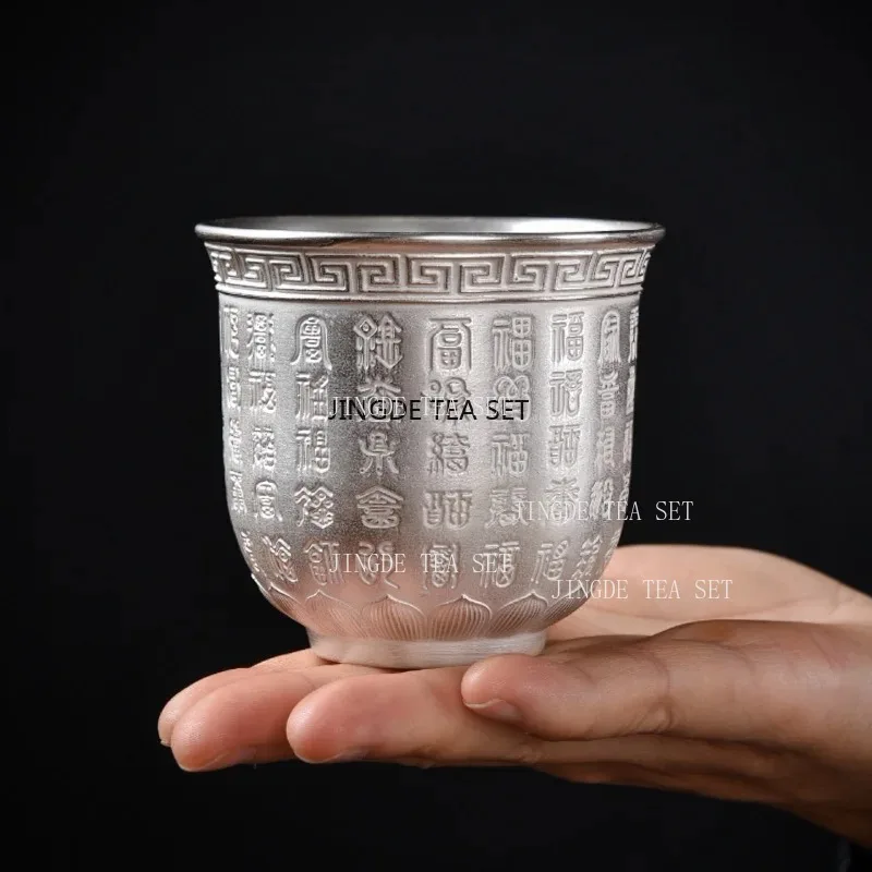 sterling silver large tea cup ceramic gilded silver single tea tasting Baifu master cup