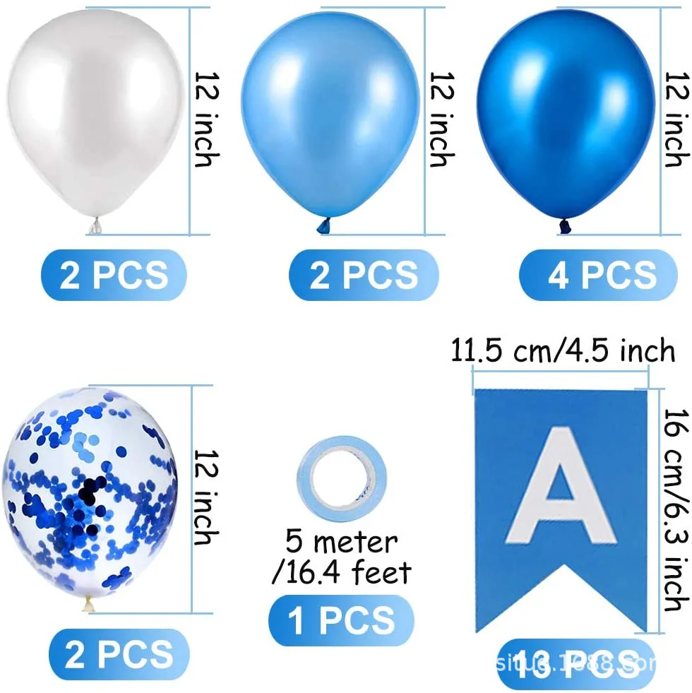 Royal Blue Boy Happy Birthday Banner Garland Flags Bunting With 12 Inch 10 Pcs Royal Sky Blue White Latex Balloons Decorations