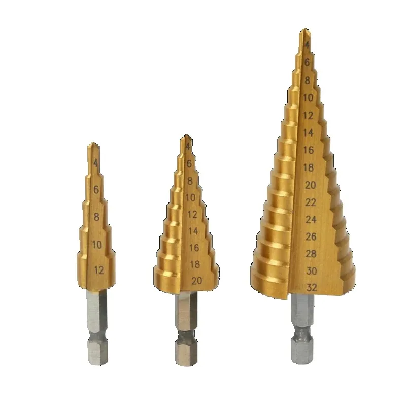 4-12mm 4-20mm 4-32mm HSS Step Drill Bit Hex Shank Blue Nano Coated for Metal Woodworking Tools Titanium Plating Bits