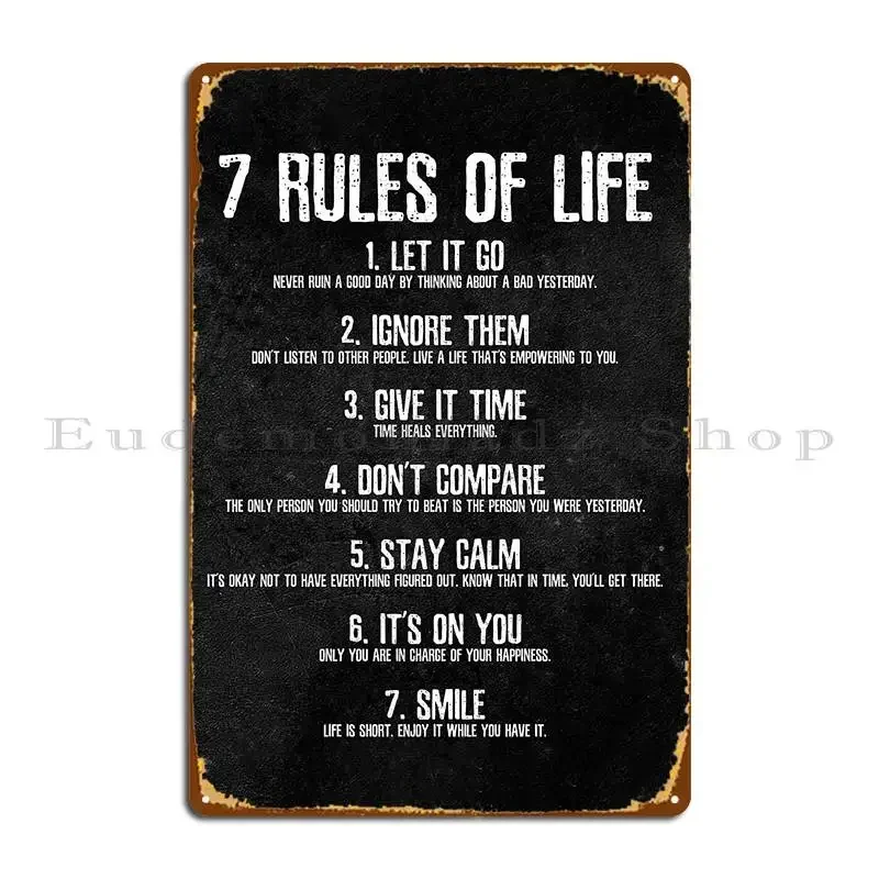 7 Rules Of Life Motivational Poster Perfect Print For Bedroom Or Home Office Metal Plaque Poster Pub Plates Garage Printing