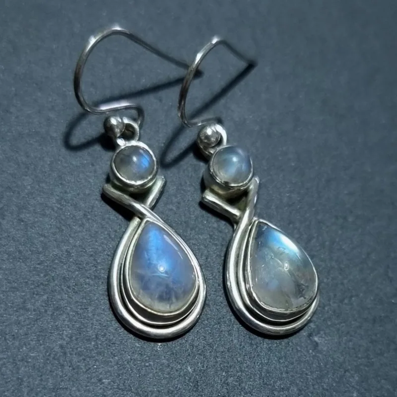 Rainbow Moonstone Earrings Irridescent Gemstone, Dangly Earrings, Wedding Jewelry