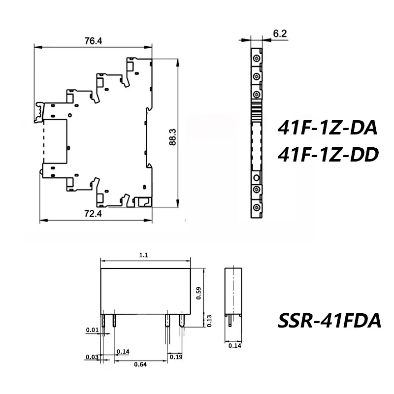 DC Control AC 6A Slim Interface Solid State Relay Module DIN SSR Slim Relay DC Control DC 41F-1Z-C2 SSR Relay DIN Rail