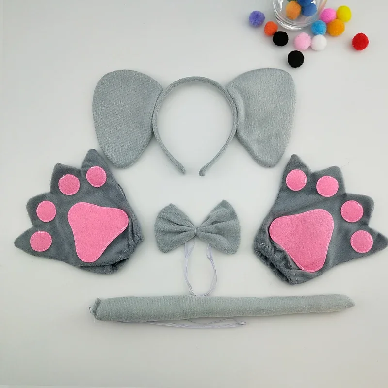 Adult Kids Party Child  Elephant  Headband Tie Tail Paws Gloves Animal  Hair Bands Plush Birthday Halloween Costume Cosplay