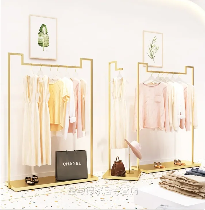 Women's clothing store clothing rack floor type nano gold display rack side hanging clothes rack store display rack