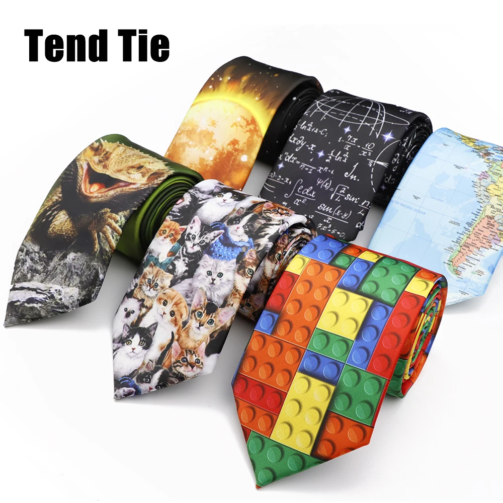Men's 8cm Polyester Necktie Vintage Giraffe Map Vegetables Elk Cat Dog Pattern Printed Tie Wedding Party Accessories Gift